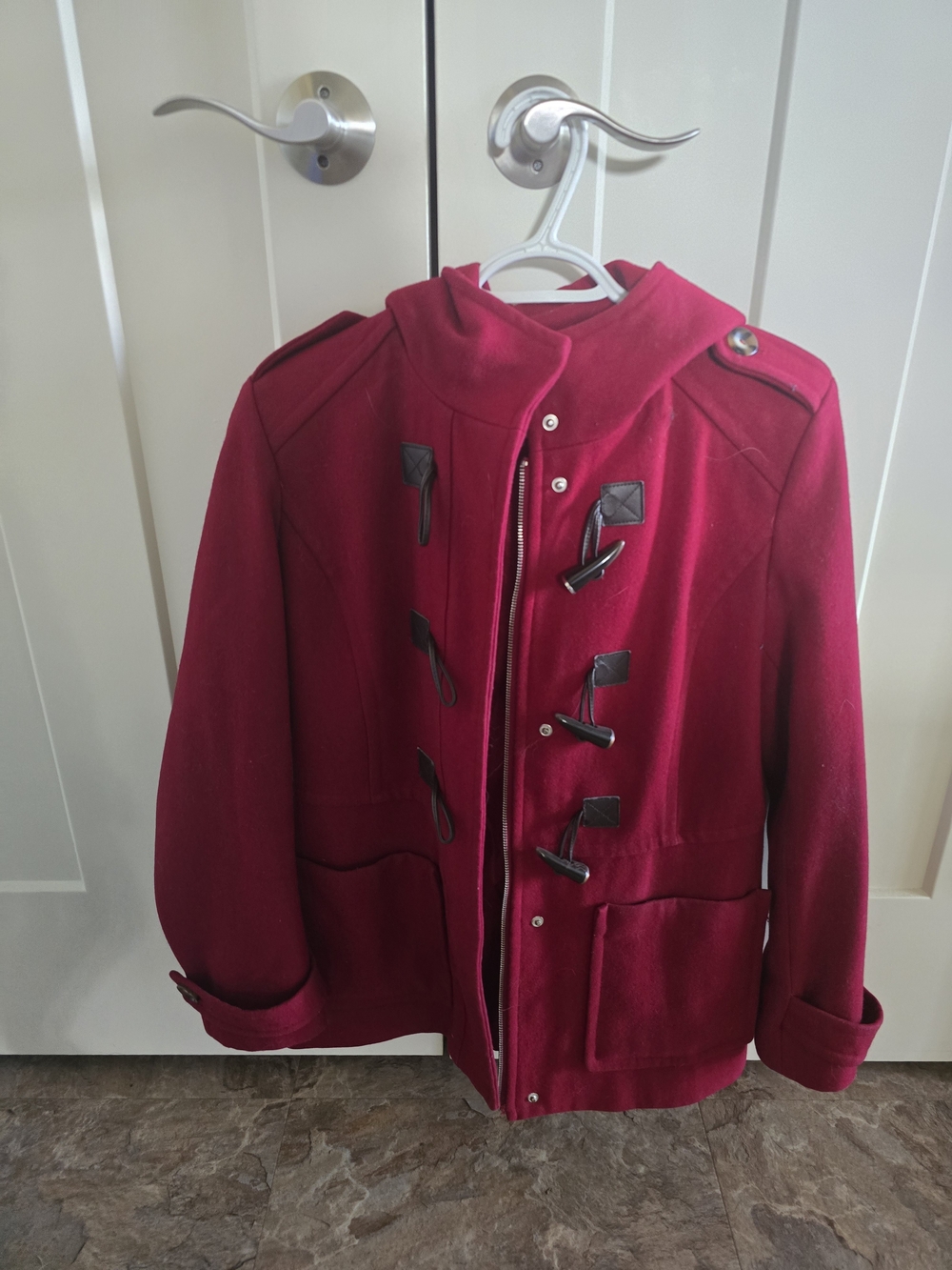 London Fog Red Wool Toggle Pea Coat